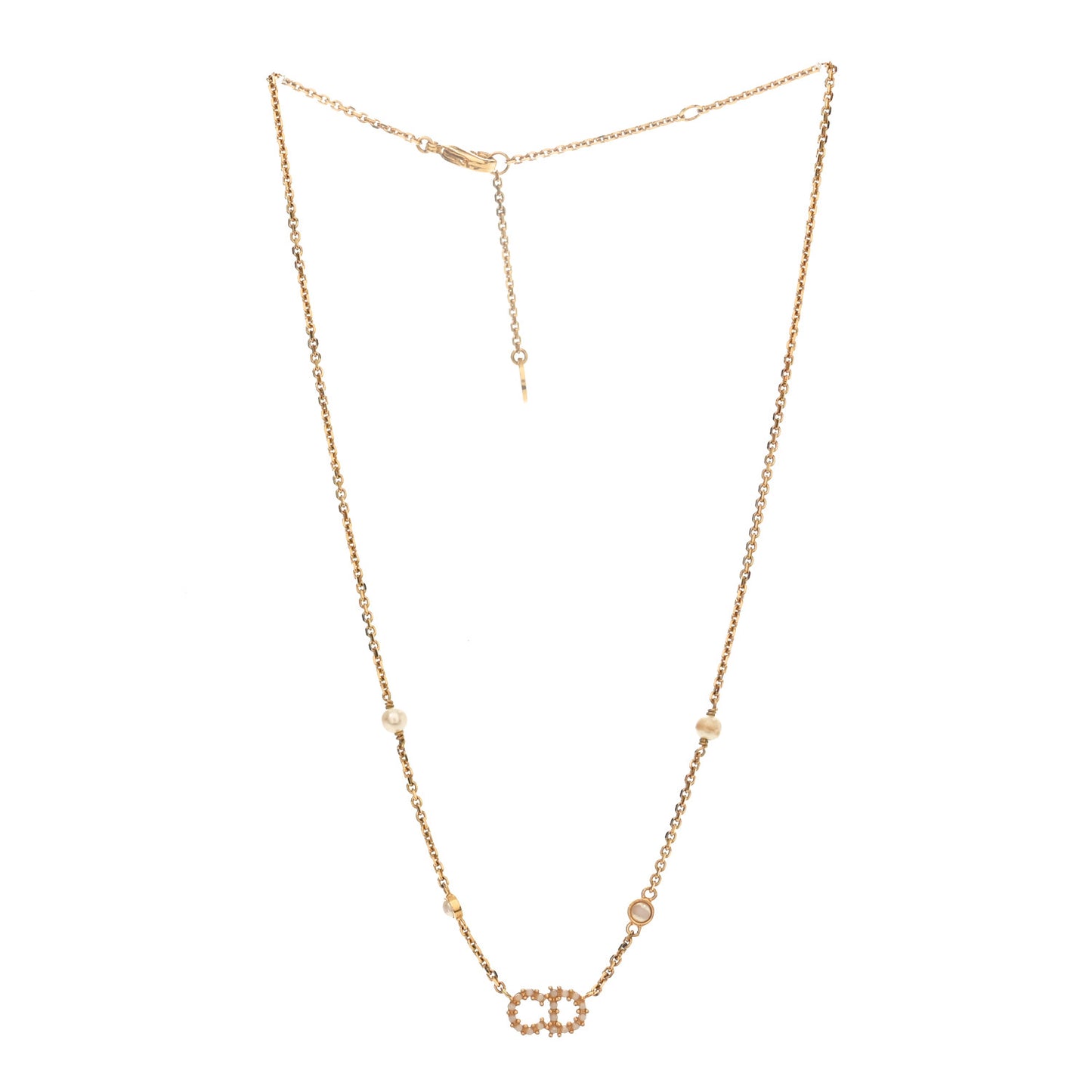 Metal Crystal Pearl Clair D Lune Necklace Gold