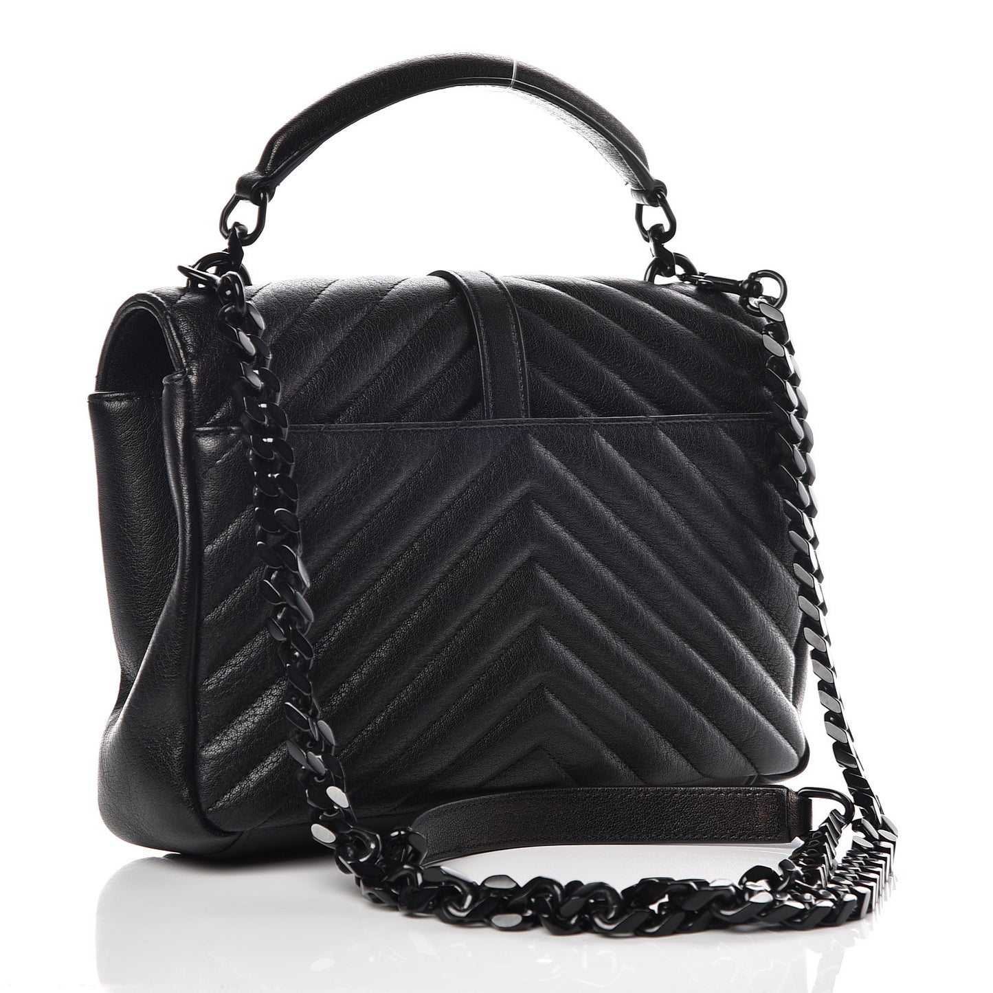 Sheepskin Matelasse Chevron Monogram Medium College Bag Black