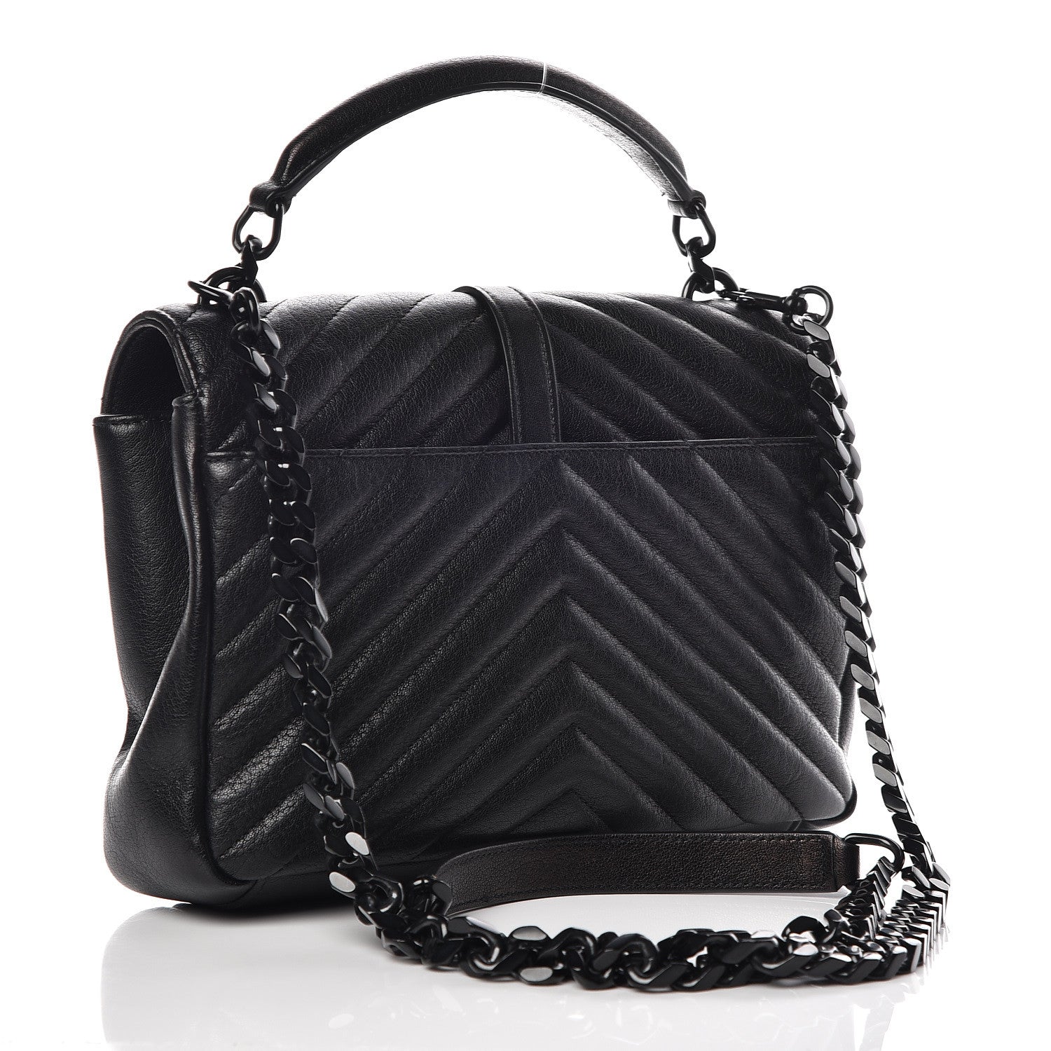 Saint Laurent Sheepskin Matelasse Chevron Monogram Medium College Bag Black 3 of 11
