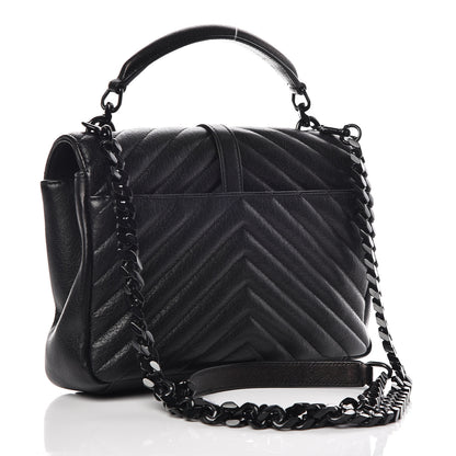 Saint Laurent Sheepskin Matelasse Chevron Monogram Medium College Bag Black 3 of 11