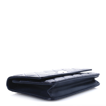 Chanel Patent Metallic Crumpled Calfskin Quilted Wallet On Chain WOC Navy 4 of 11