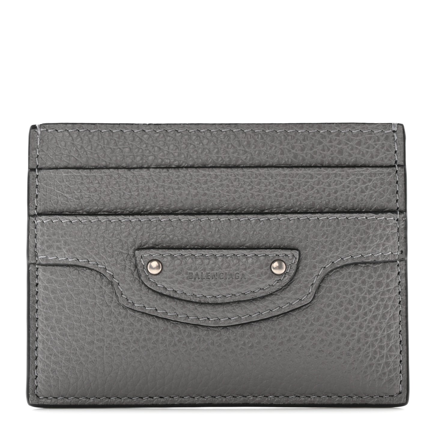 Grained Calfskin Neo Classic Silver Hardware Card Holder Dark Grey