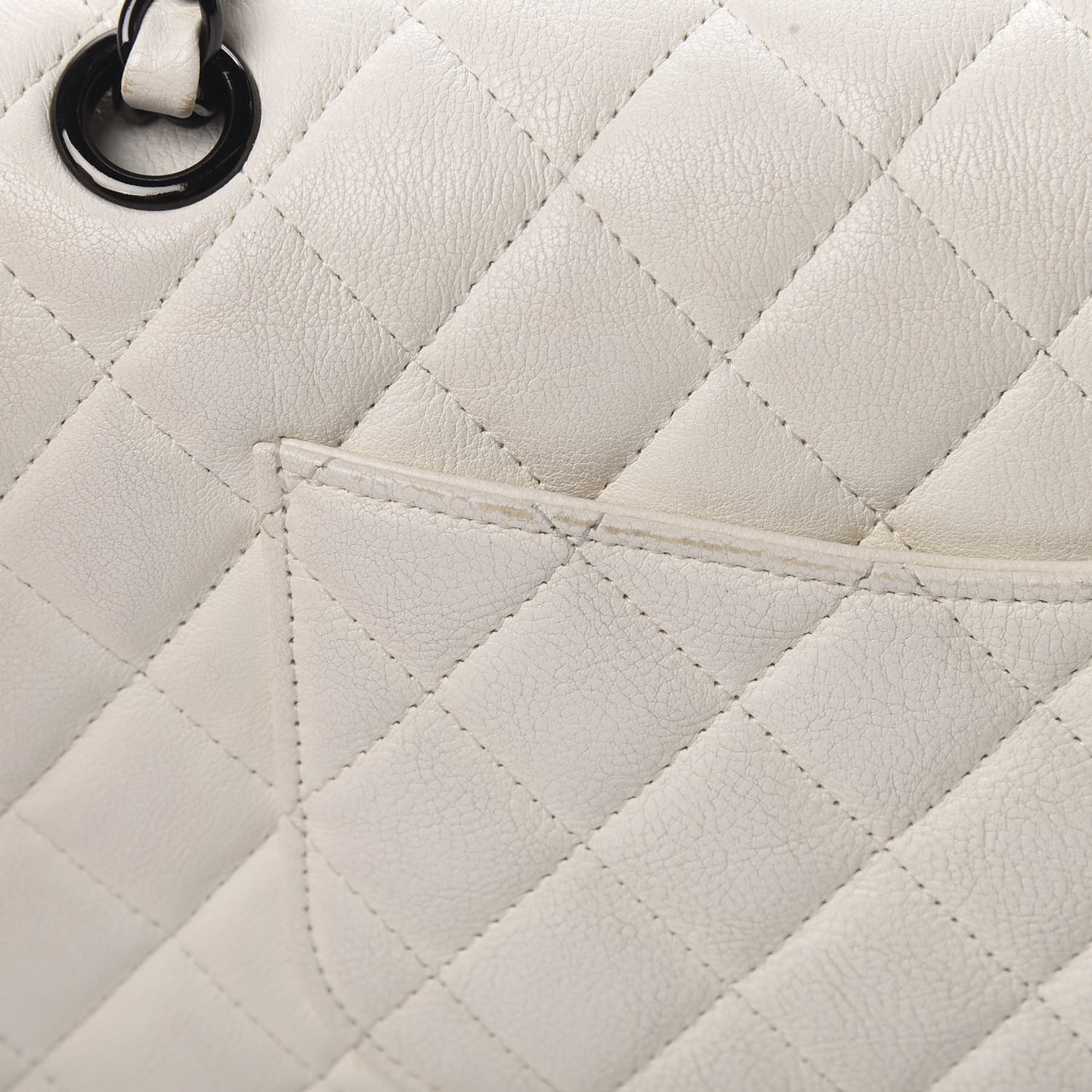 Crumpled Calfskin Quilted Medium Double Flap White