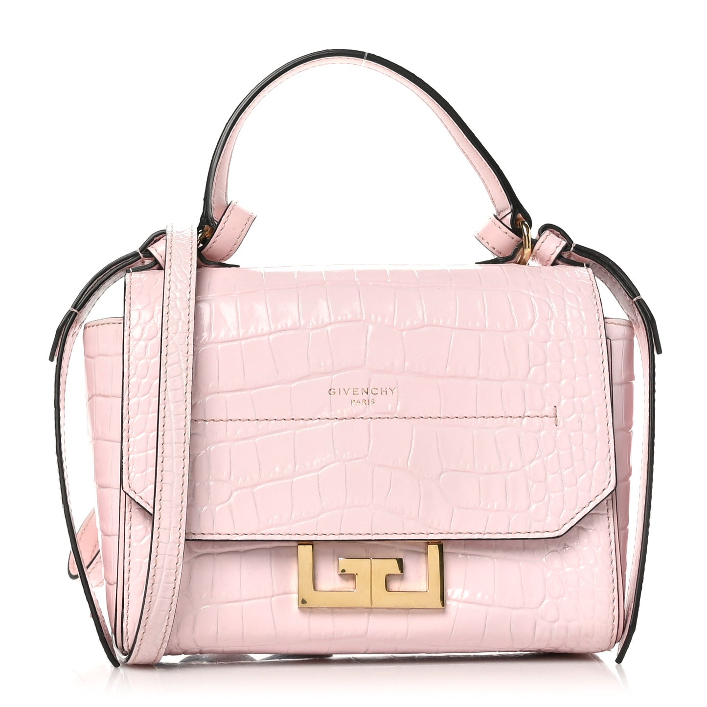 Calfskin Crocodile Embossed Mini Eden Top Handle Pink