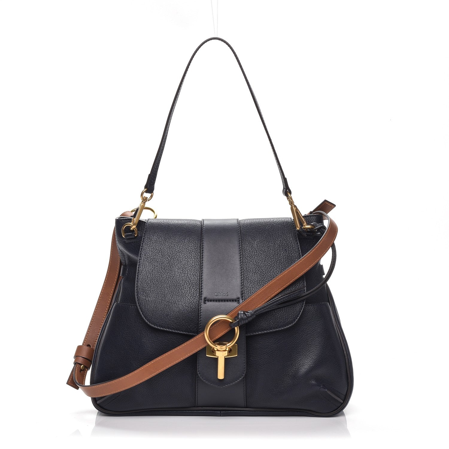 Chloe Grained Lambskin Calfskin Medium Lexa Shoulder Bag Navy 1 of 6