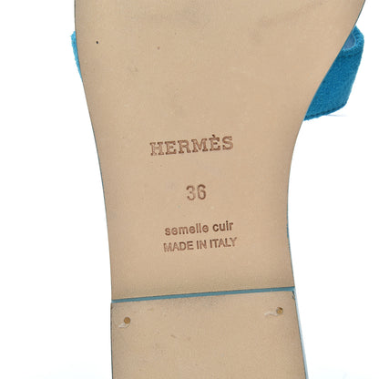 Hermes Suede Goatskin Oran Sandals 36 Bleu Thalassa 7 of 14
