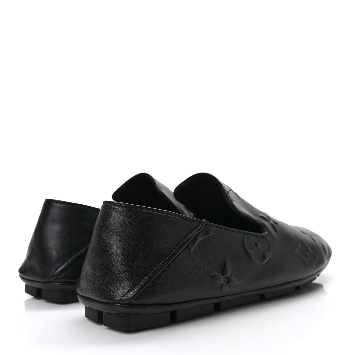 Calfskin Embossed Maxi Monogram Driver Open Back Moccasins 9.5 Black