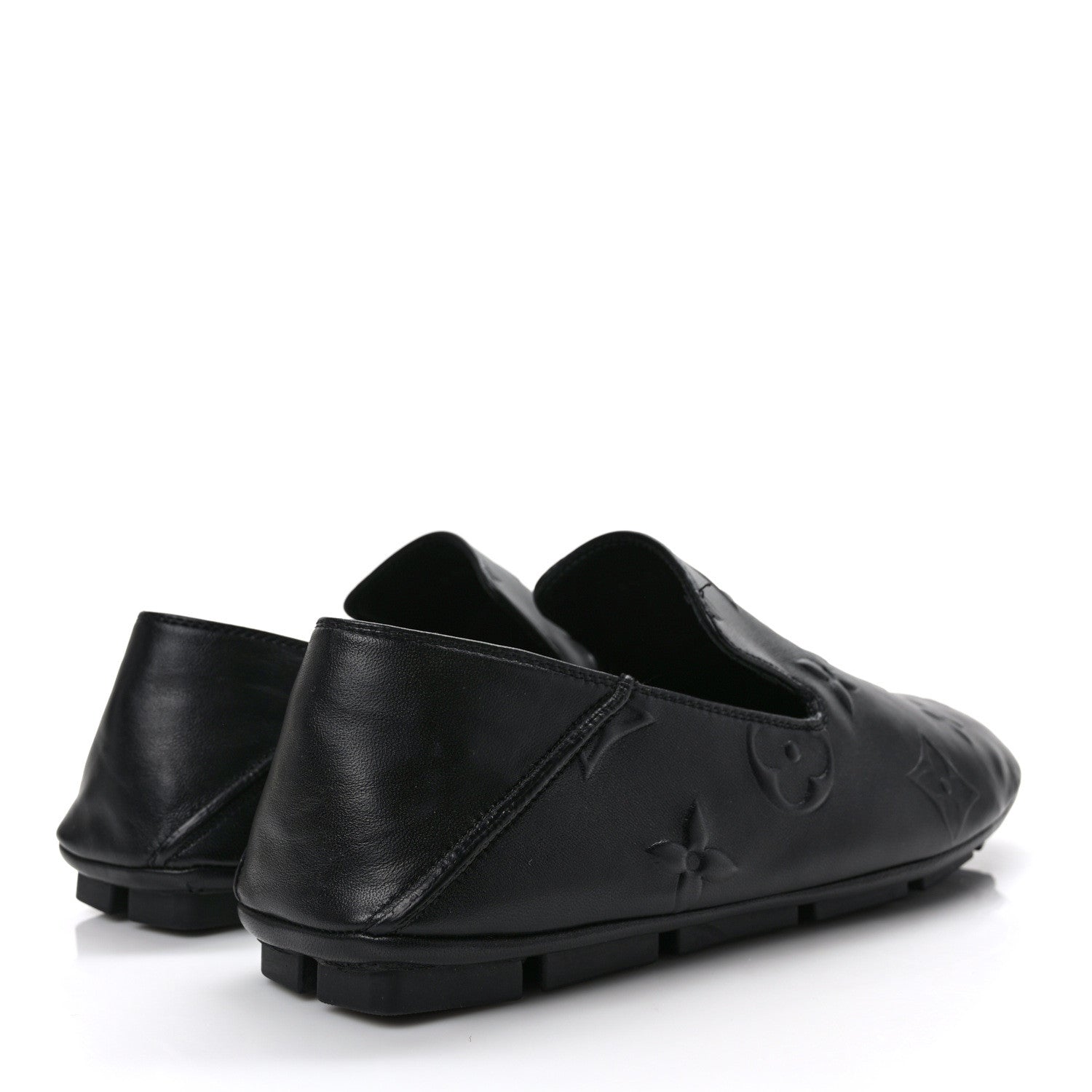 Louis Vuitton Calfskin Embossed Maxi Monogram Driver Open Back Moccasins 9.5 Black 4 of 8