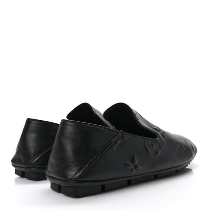 Louis Vuitton Calfskin Embossed Maxi Monogram Driver Open Back Moccasins 9.5 Black 4 of 8