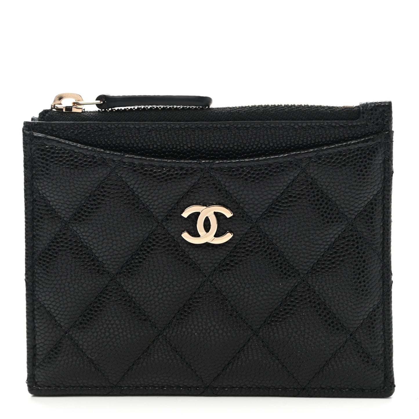 Caviar Quilted CC Zip Card Holder Black