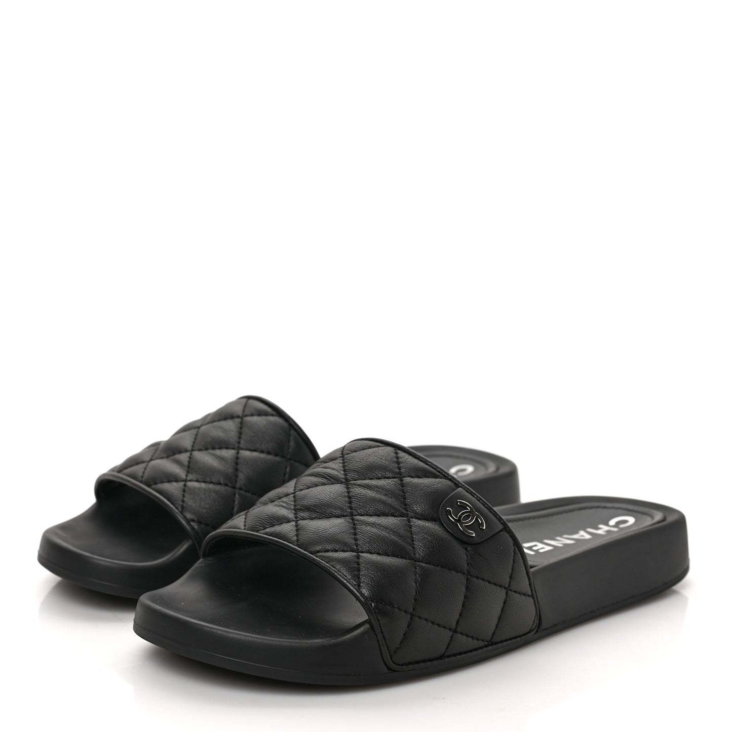 Lambskin Quilted CC Mules Sandals 37 Black
