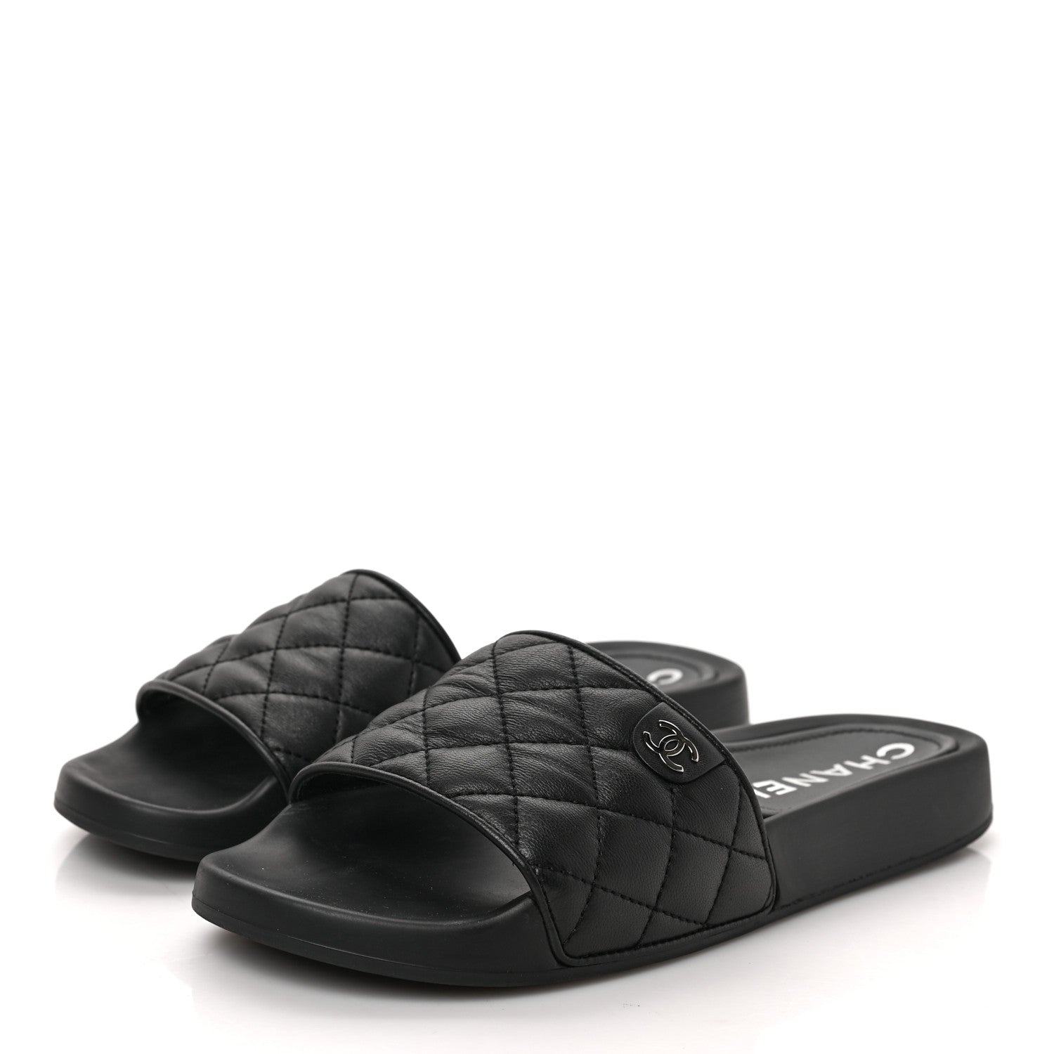 Chanel Lambskin Quilted CC Mules Sandals 37 Black 3 of 9