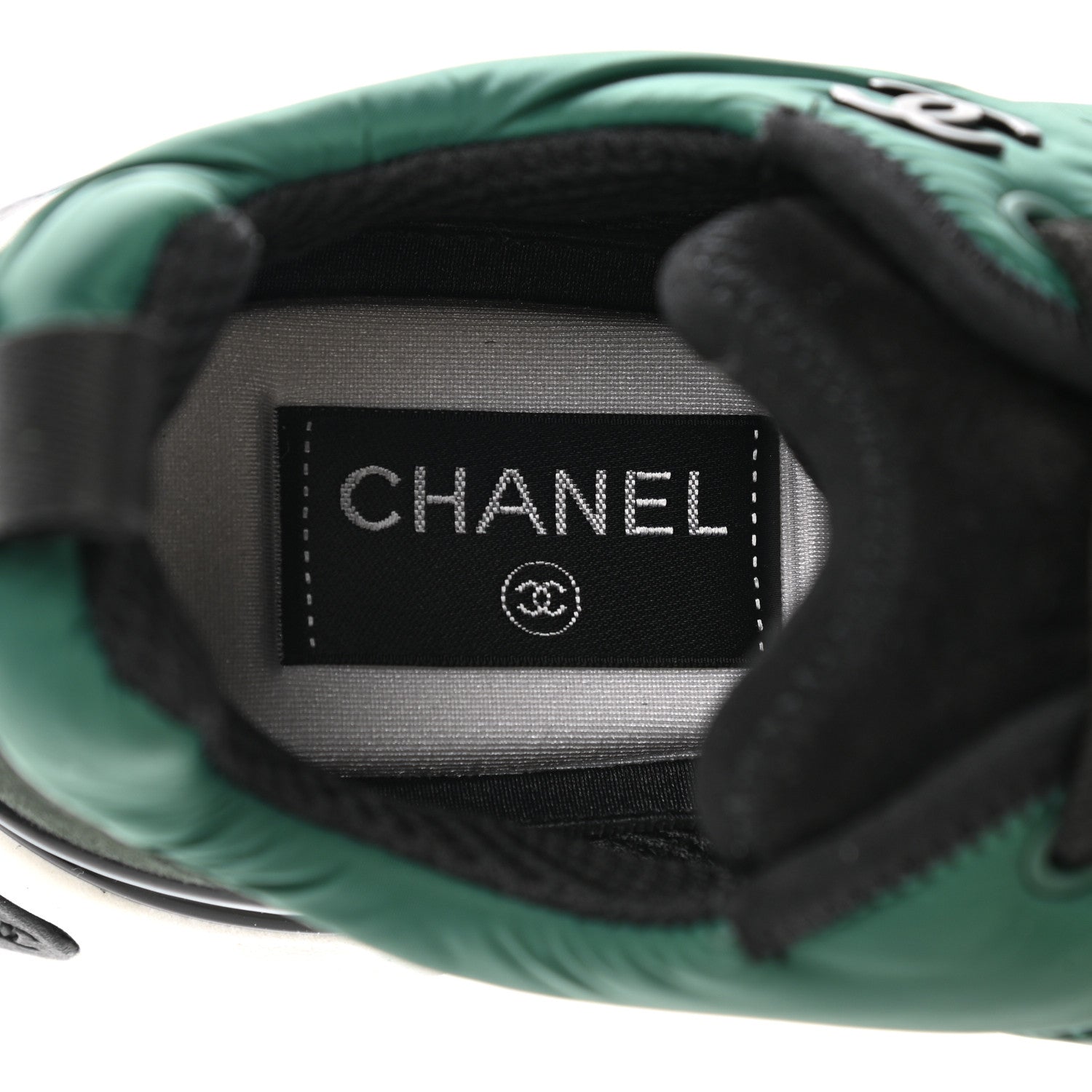 Chanel Nylon Suede Calfskin Womens Logo Sneakers 36.5 Green 7 of 9