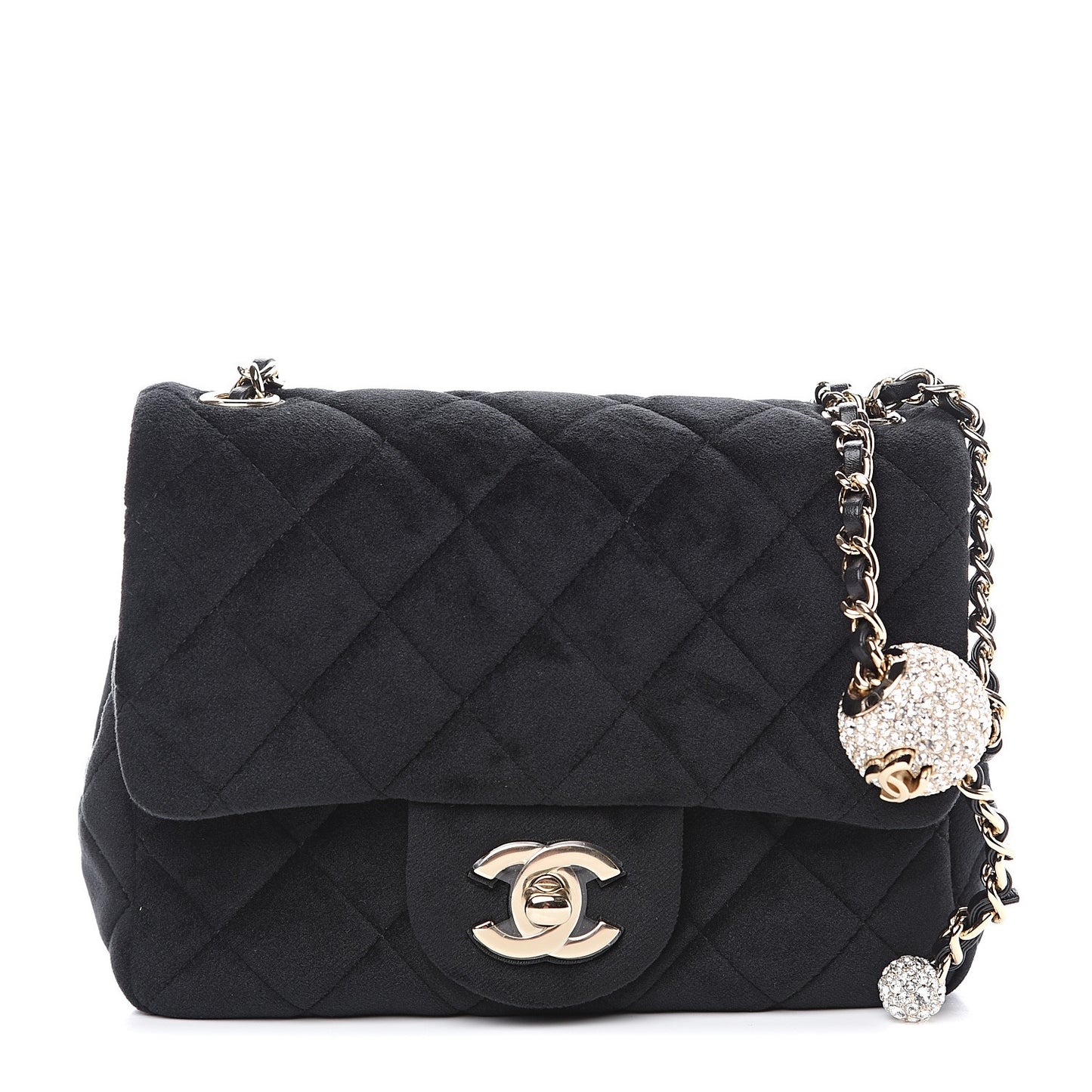 Velvet Quilted Mini Pearl Crush Flap Black