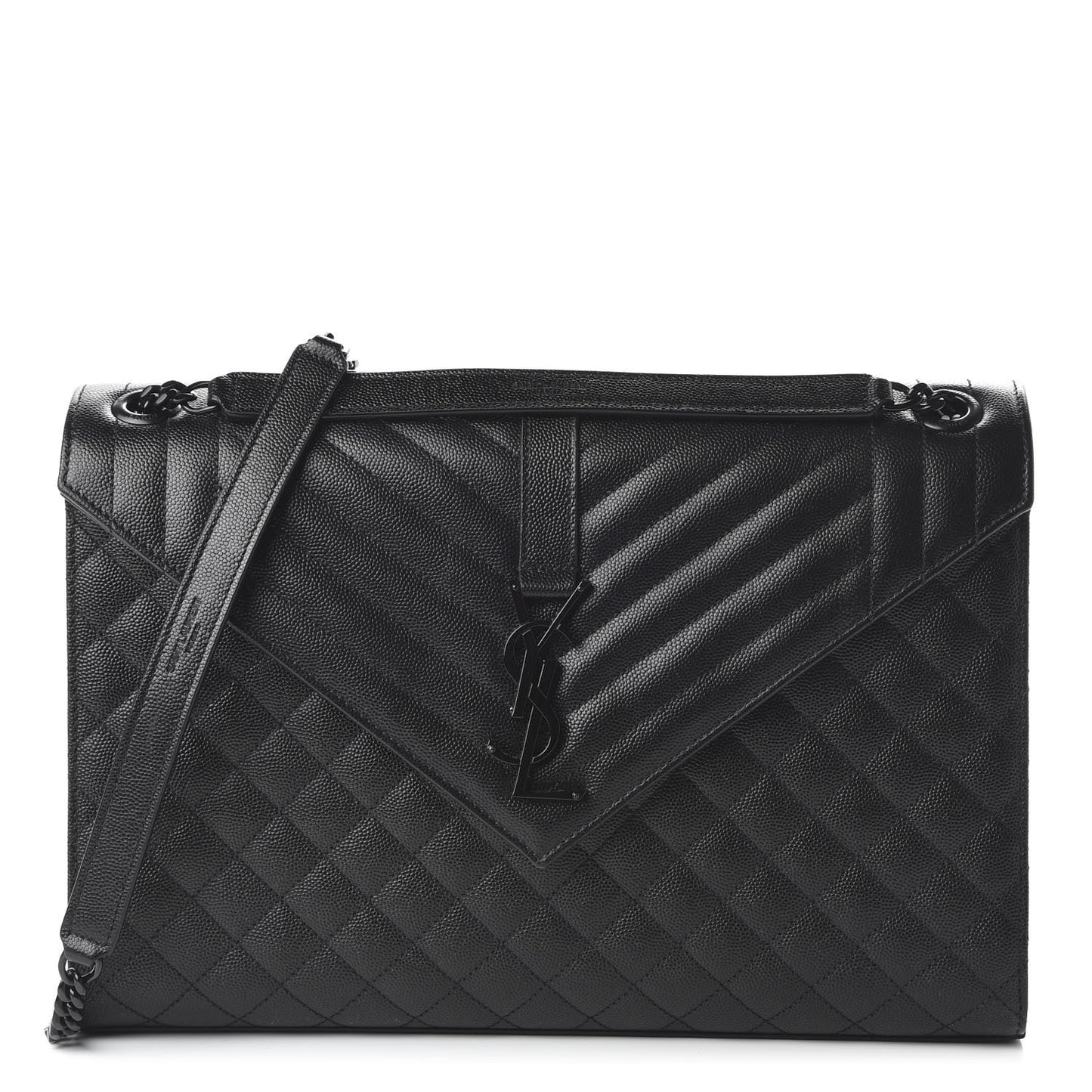Grain De Poudre Textured Mixed Matelasse Large Triquilt Monogram Monochrome Satchel Black