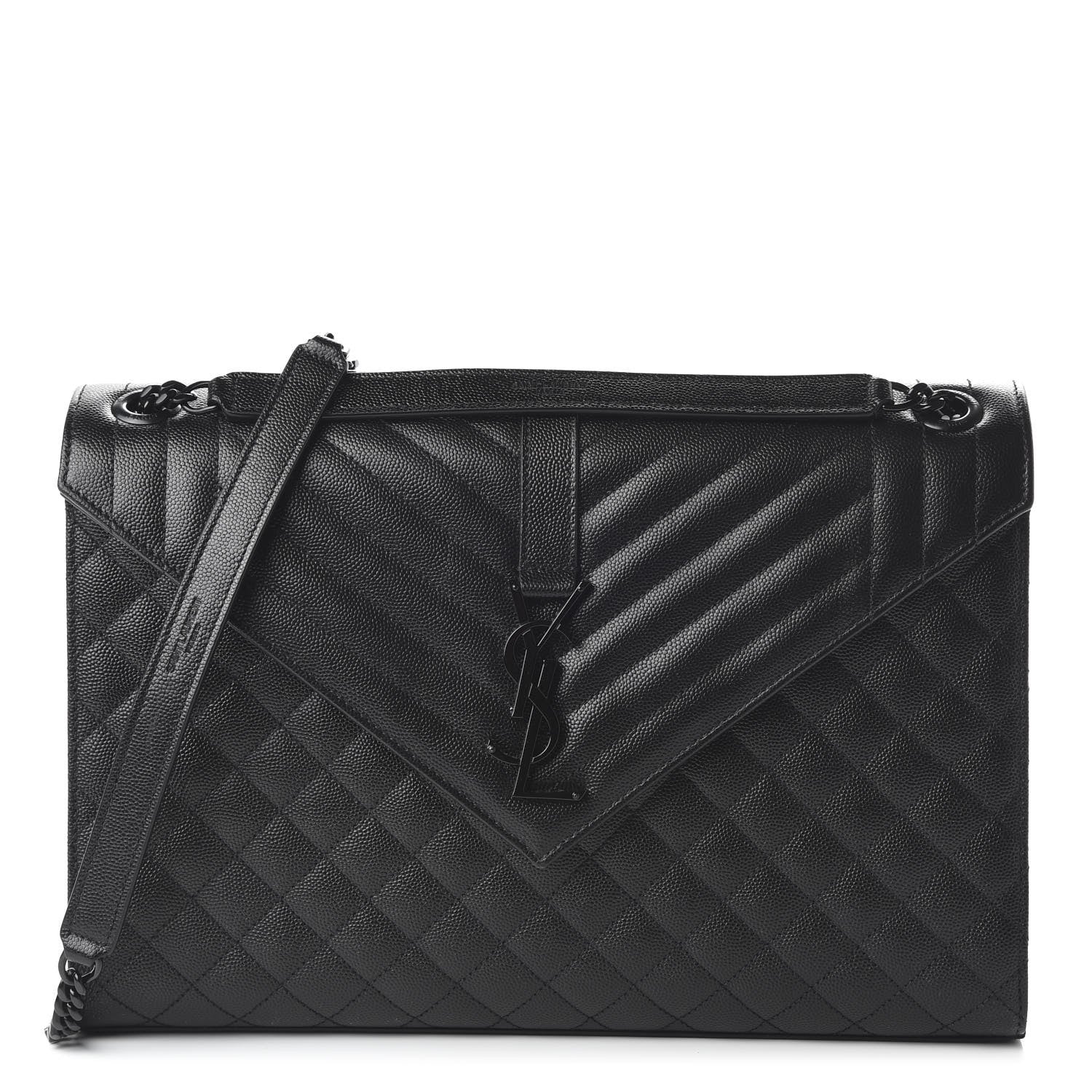Saint Laurent Grain De Poudre Textured Mixed Matelasse Large Triquilt Monogram Monochrome Satchel Black 1 of 9