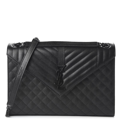 Saint Laurent Grain De Poudre Textured Mixed Matelasse Large Triquilt Monogram Monochrome Satchel Black 1 of 9