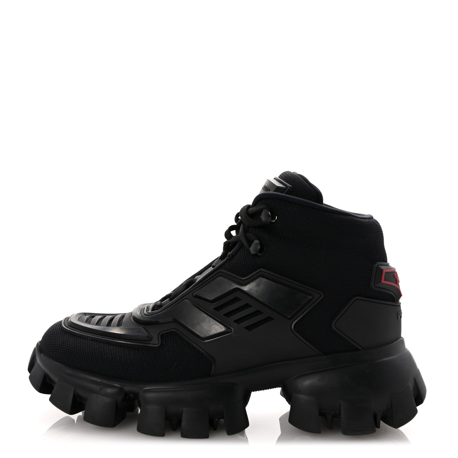 Prada Rubber Technical Knit Fabric Cloudbust Thunder High Top Sneakers 37.5 Black 1 of 11