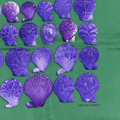 Hermes Silk Coquilles Scarf 90 Emeraude Ultra Violet Violet 2 of 3