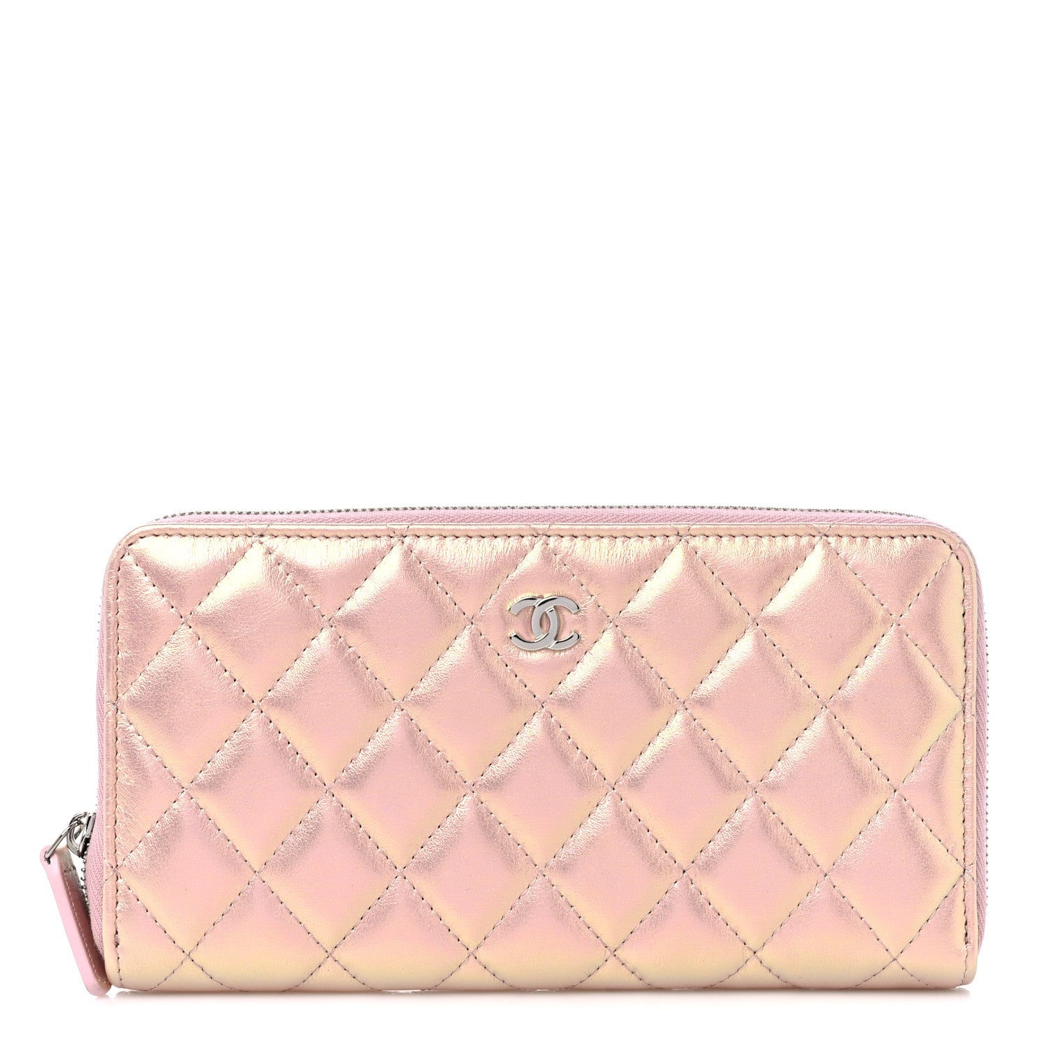 Chanel Iridescent Lambskin Quilted Large Gusset Zip Around Wallet Pink 1 of 11