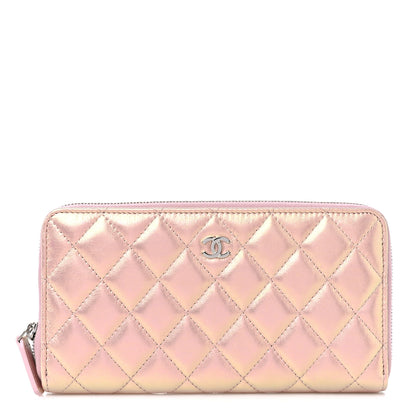 Chanel Iridescent Lambskin Quilted Large Gusset Zip Around Wallet Pink 1 of 11