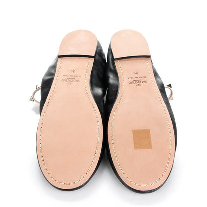 Valentino Garavani Nappa Rockstud Cross Strap Ballerina Flats 39 Black 5 of 9