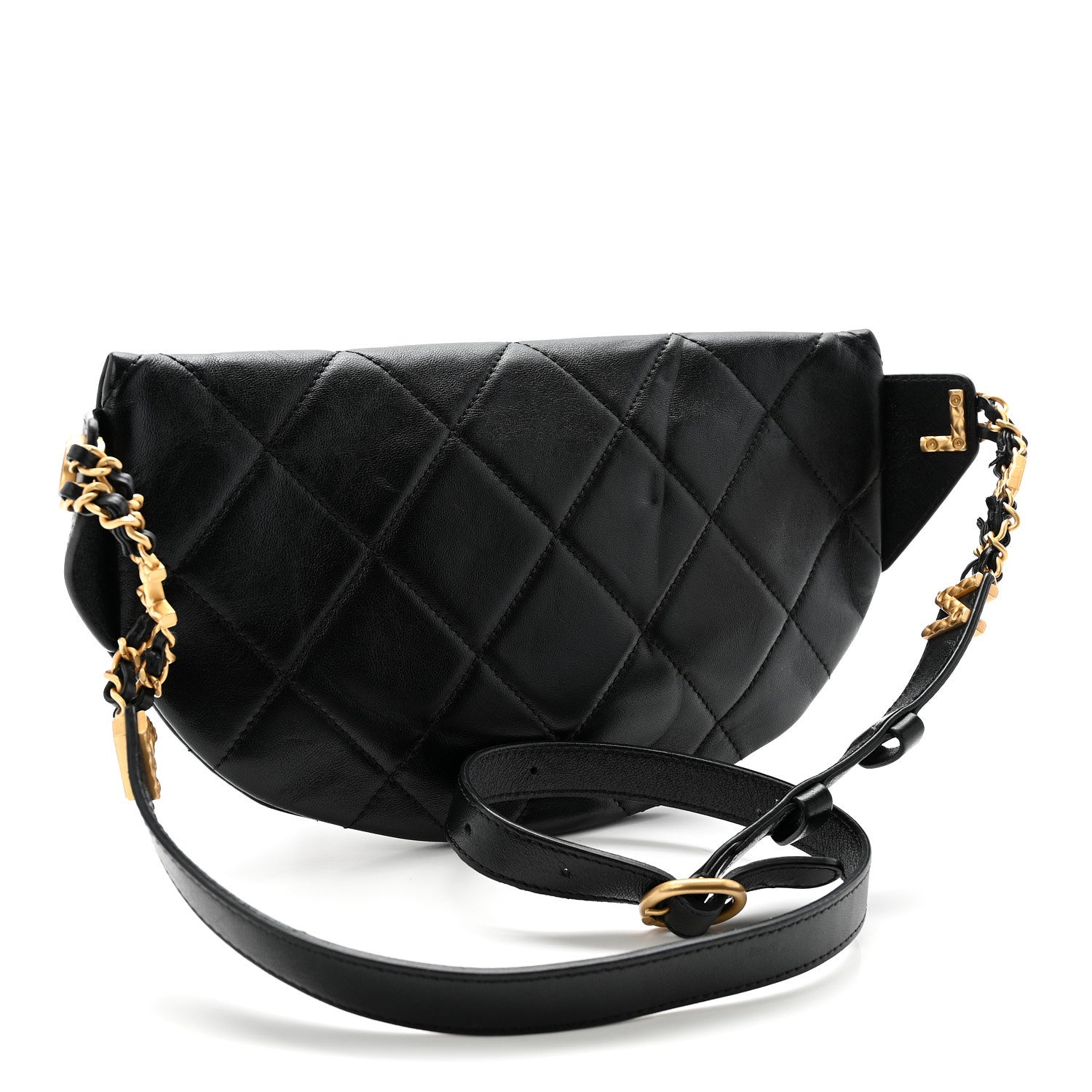 Chanel Lambskin Quilted Logo Letter Waist Bag Black 3 of 10