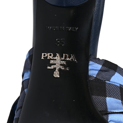 Prada Gingham Bow Slide Sandals 35 Blue 6 of 7