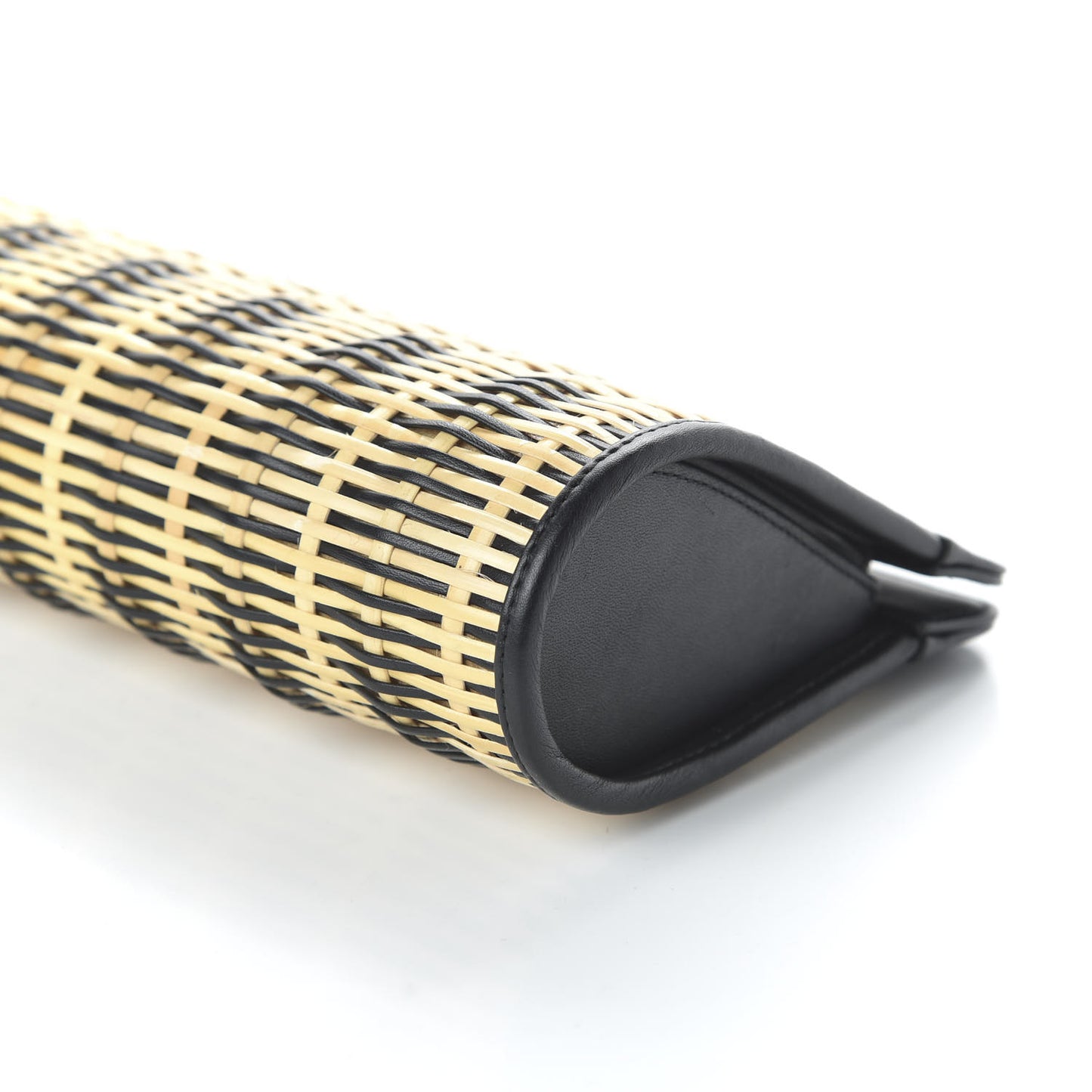 Rattan Calfskin CC Chain Wristlet Clutch Black Beige