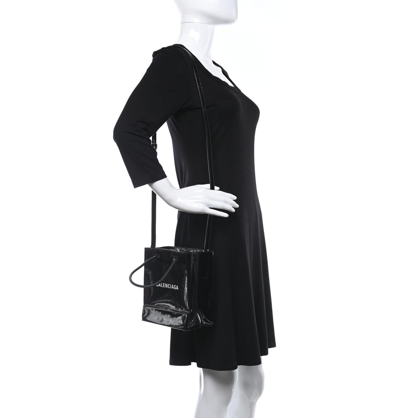 Patent Calfskin Logo Shopping Tote XXS Black