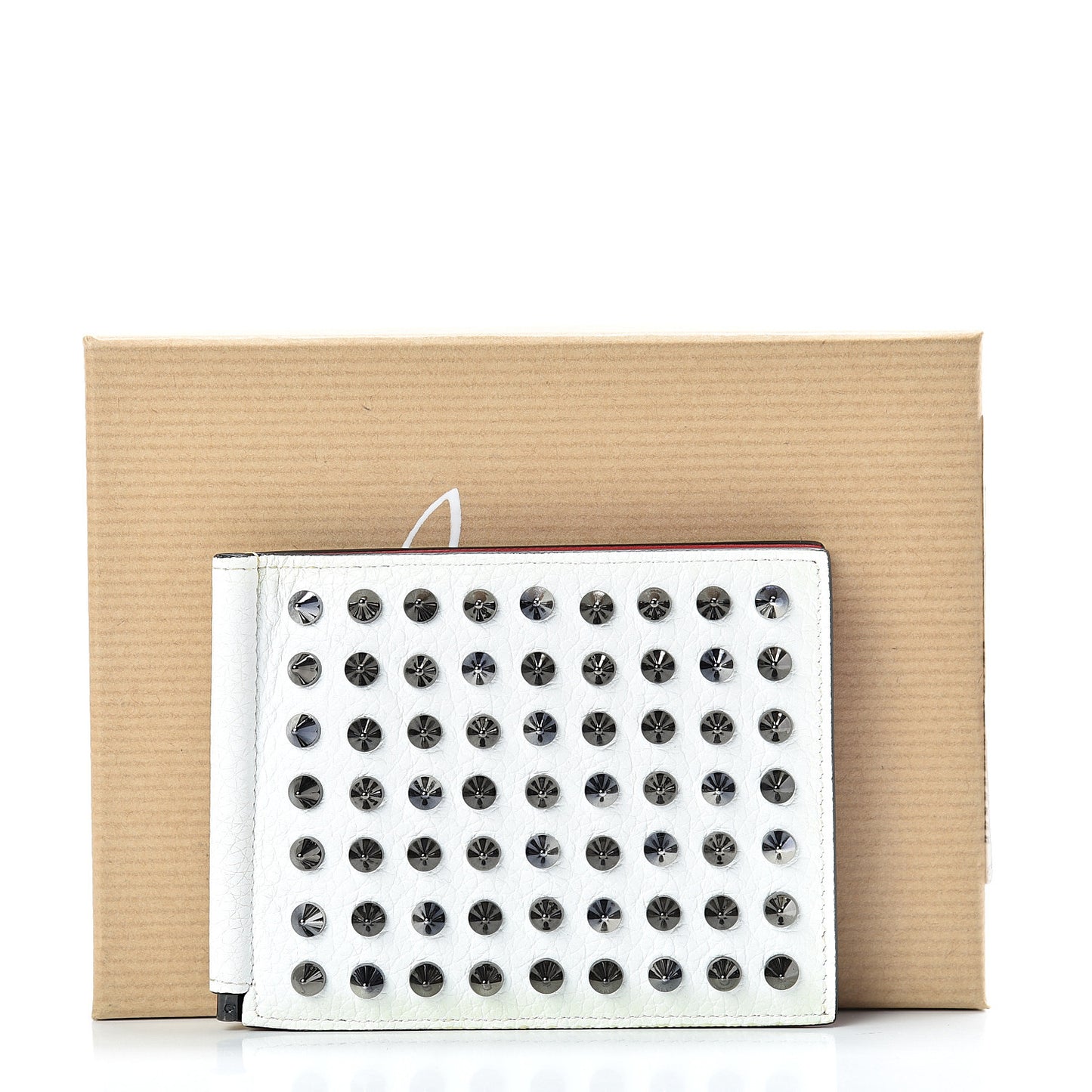 Calfskin Clipsos Spike Bi-Fold Wallet White