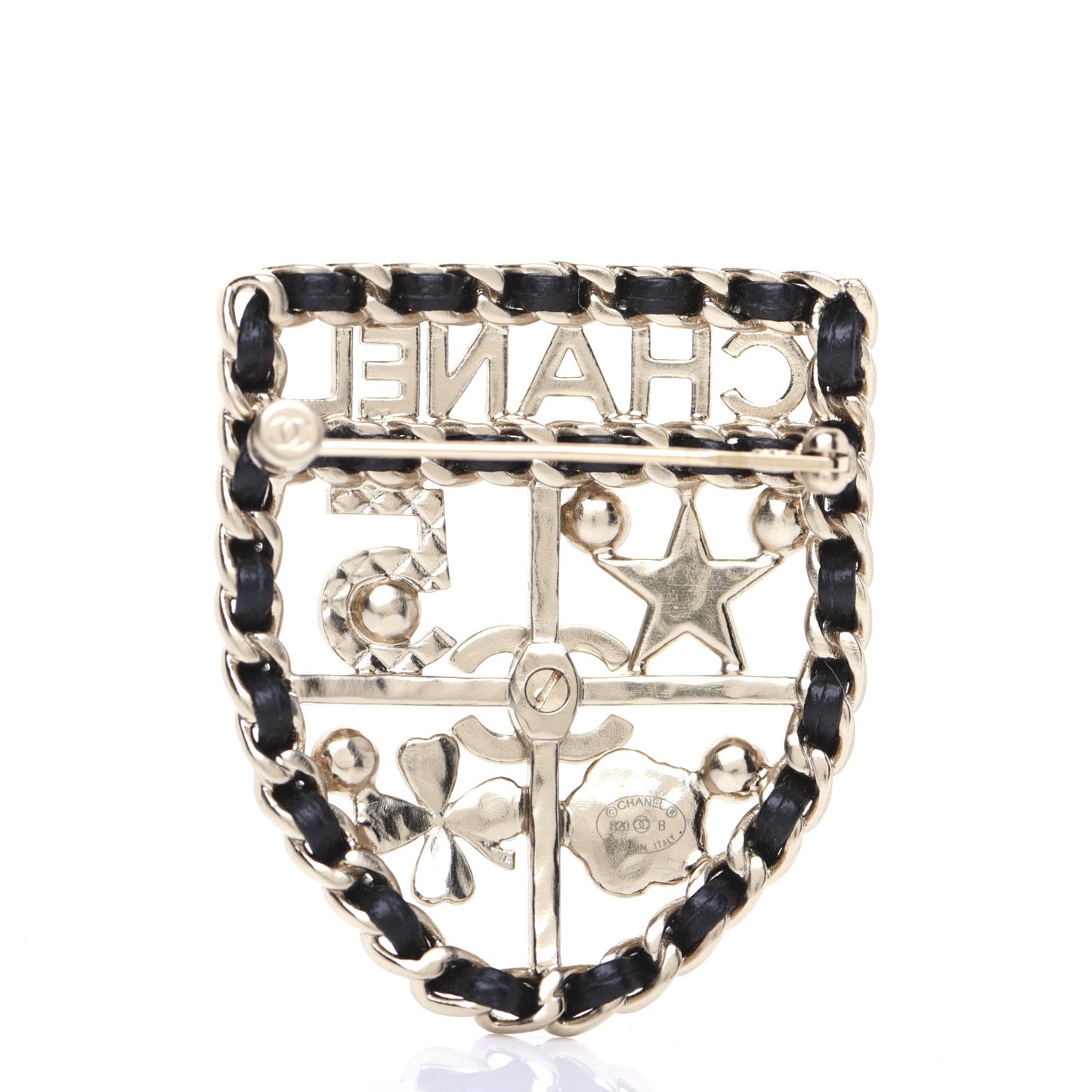 Lambskin Pearl Strass Sergeant Shield Brooch Gold