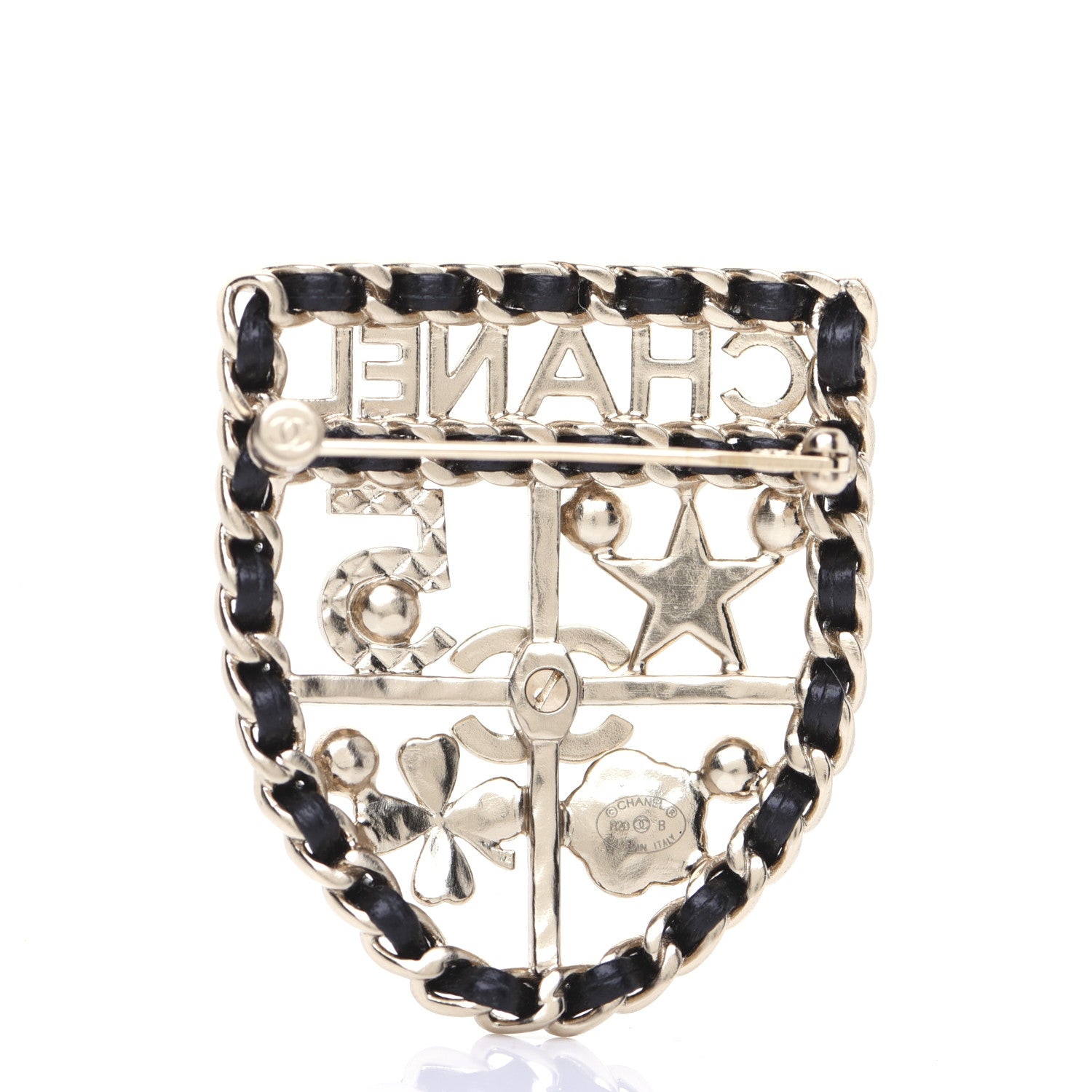 Chanel Lambskin Pearl Strass Sergeant Shield Brooch Gold 3 of 7