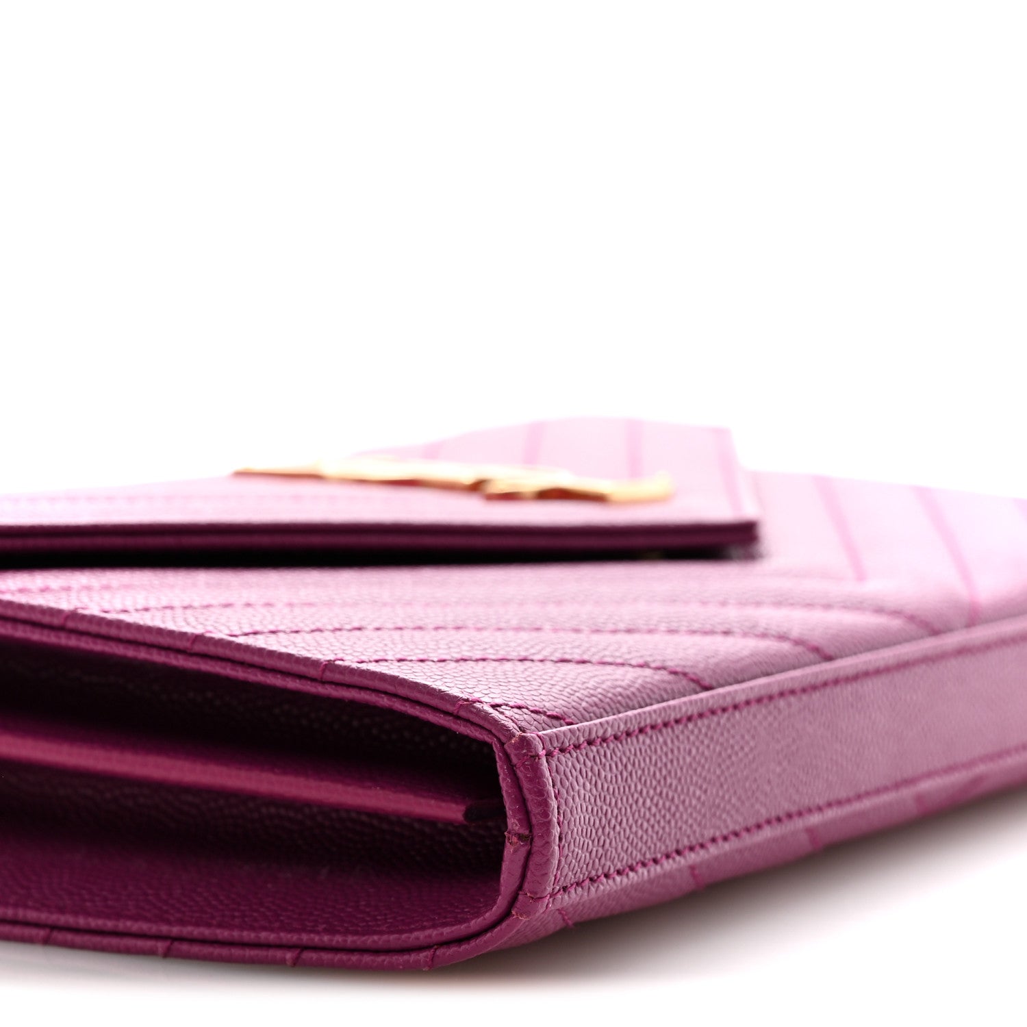 Saint Laurent Grain De Poudre Matelasse Chevron Monogram Chain Wallet Dark Grape 9 of 13