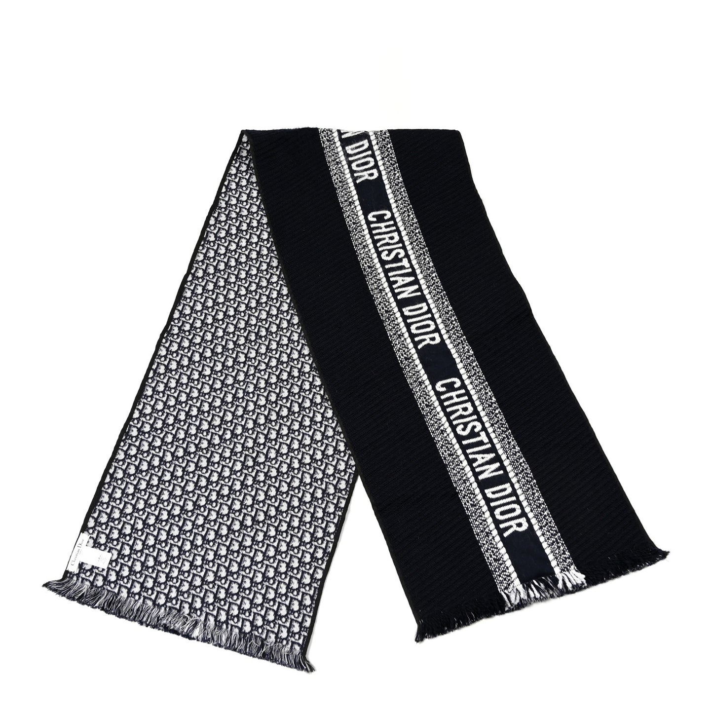 Wool Silk Oblique University Reversible Scarf Navy Blue