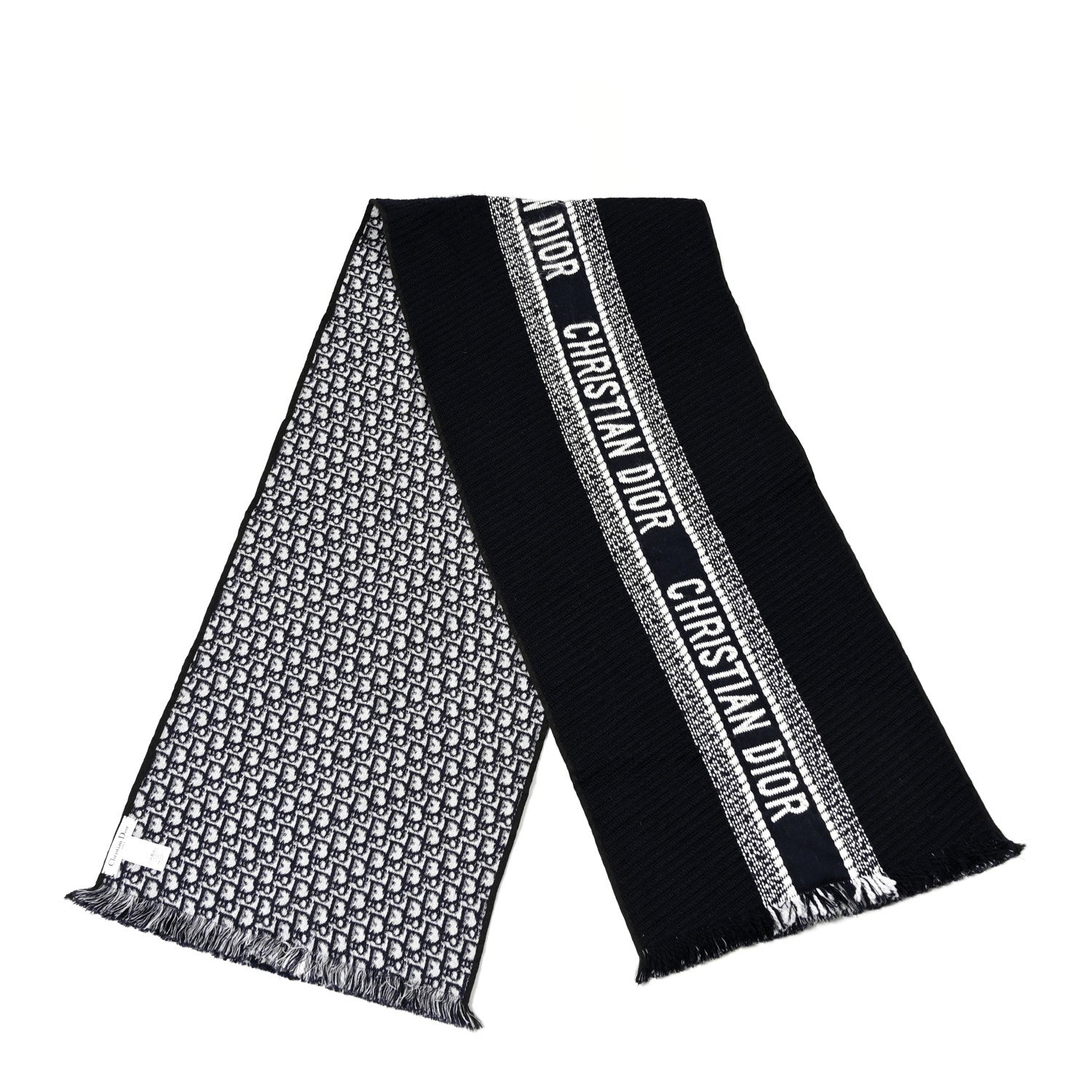 Christian Dior Wool Silk Oblique University Reversible Scarf Navy Blue 2 of 3