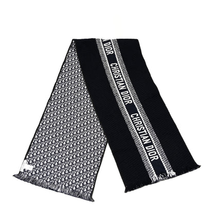 Christian Dior Wool Silk Oblique University Reversible Scarf Navy Blue 2 of 3