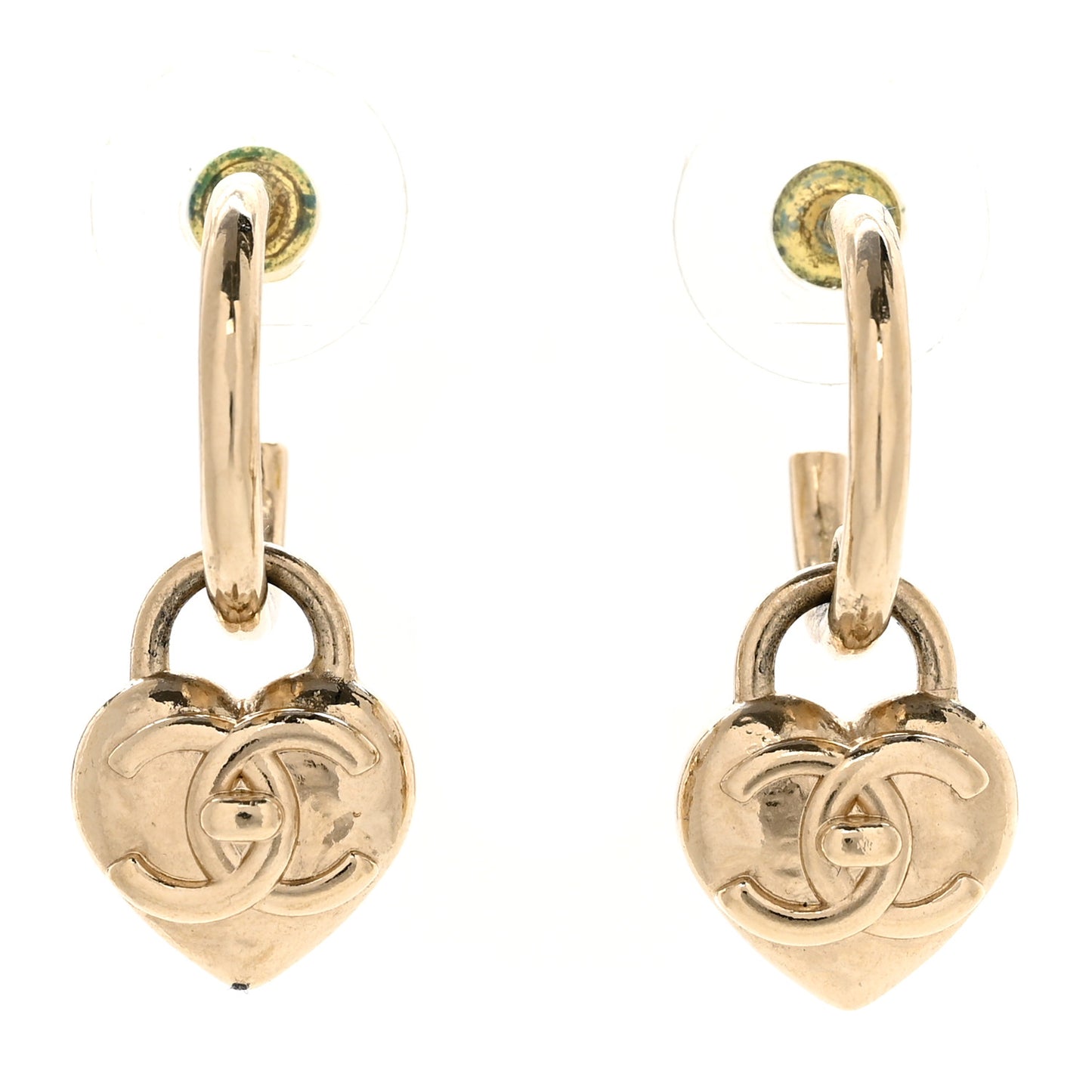 Metal CC Heart Turnlock Drop Earrings Gold