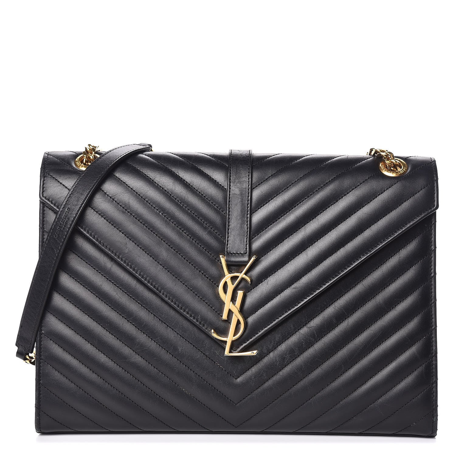 Saint Laurent Smooth Calfskin Matelasse Chevron Large Monogram Satchel Black 1 of 24