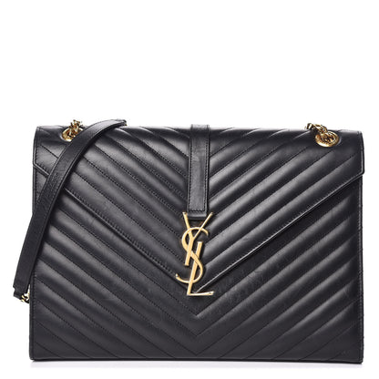 Saint Laurent Smooth Calfskin Matelasse Chevron Large Monogram Satchel Black 2 of 32
