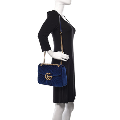 Gucci Velvet Matelasse Medium GG Marmont Shoulder Bag Cobalt Blue 2 of 10