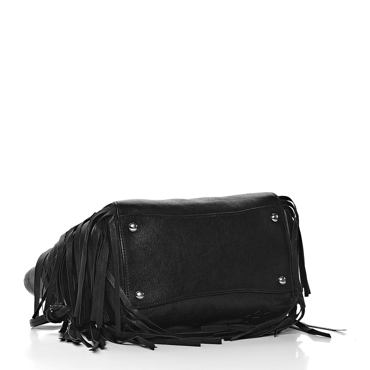 Glace Calf Twin Pocket Fringe Tote Black