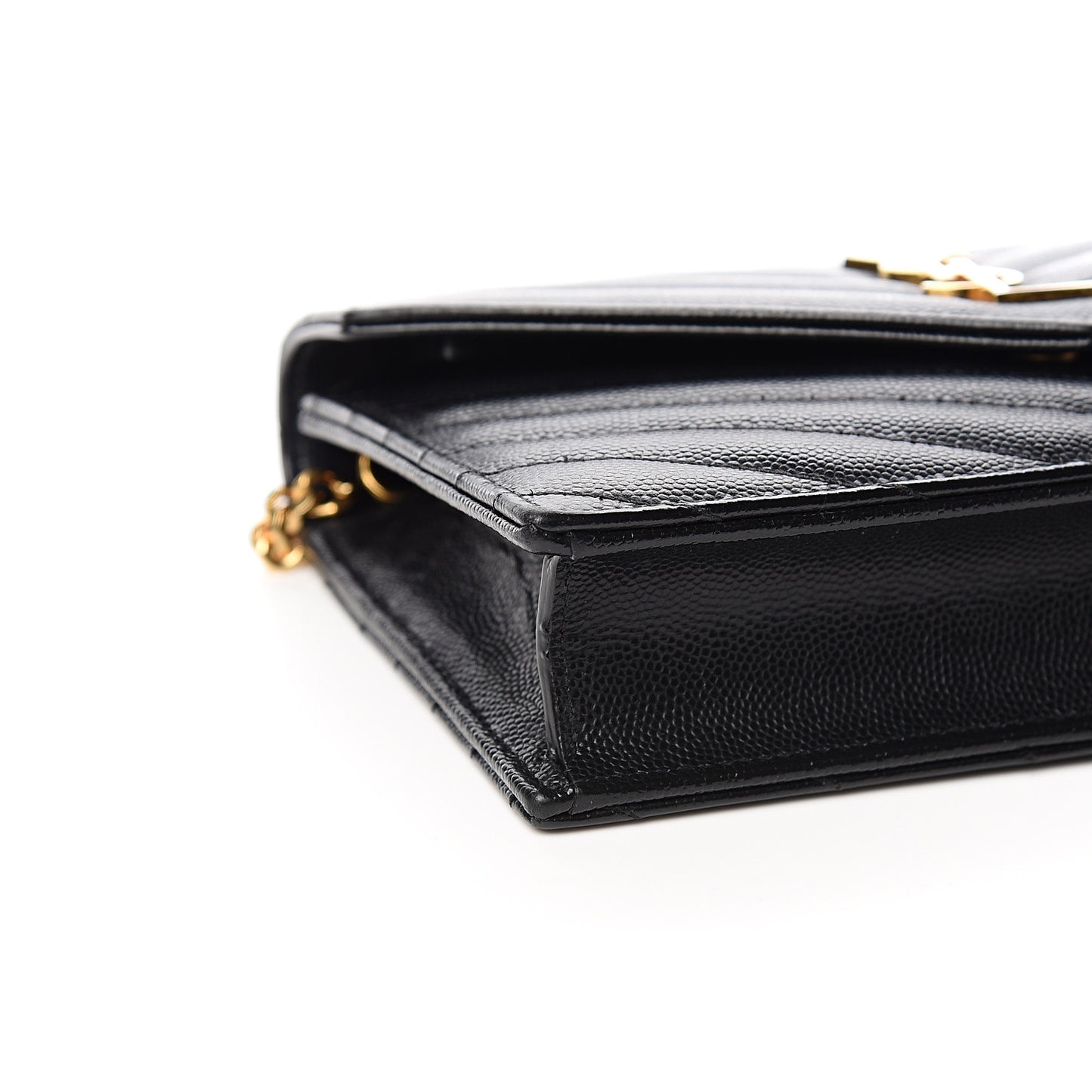 Grain De Poudre Matelasse Chevron Monogram Envelope Chain Wallet Black