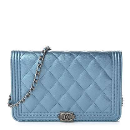 Chanel Metallic Caviar Quilted Boy Wallet On Chain WOC Turquoise 1 of 12