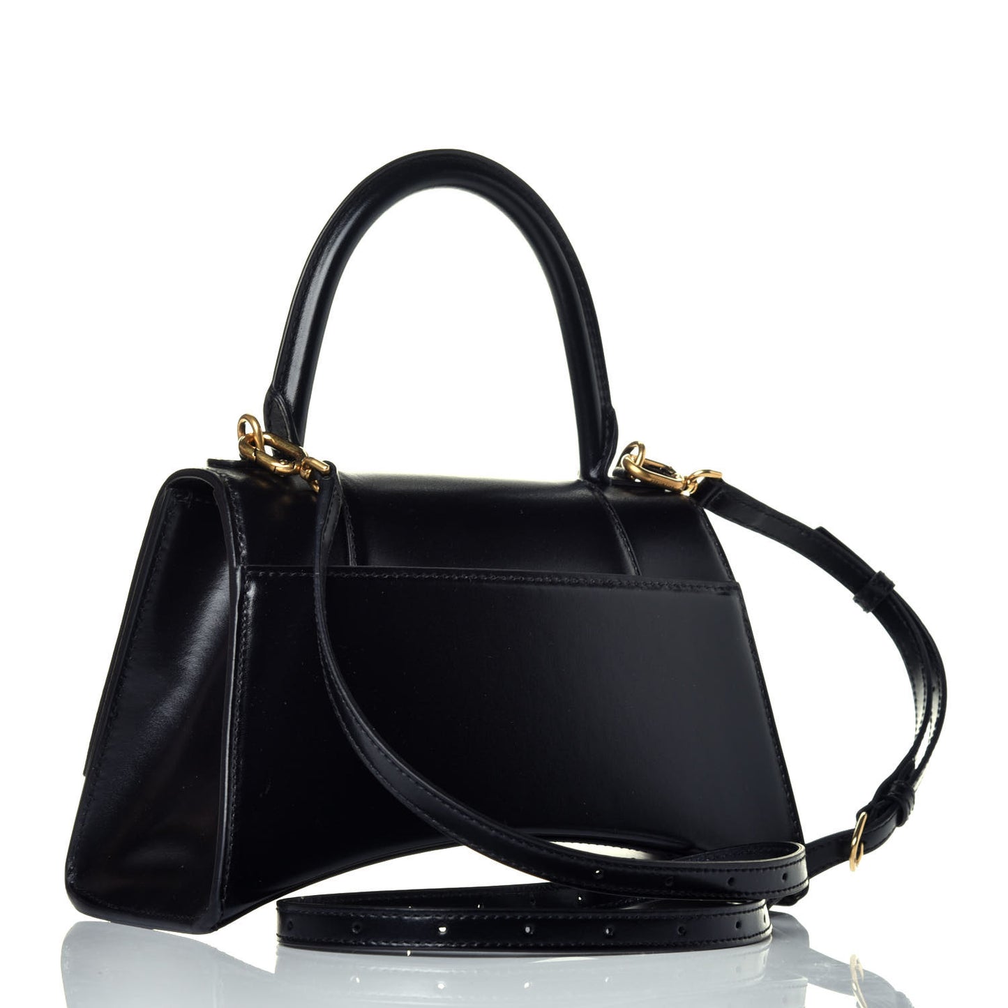Shiny Box Calfskin Small Hourglass Top Handle Bag Black