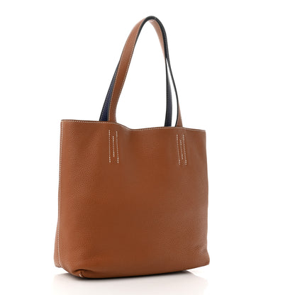 Hermes Taurillon Clemence Double Sens 28 Reversible Tote Gold Bleu Encre 4 of 15