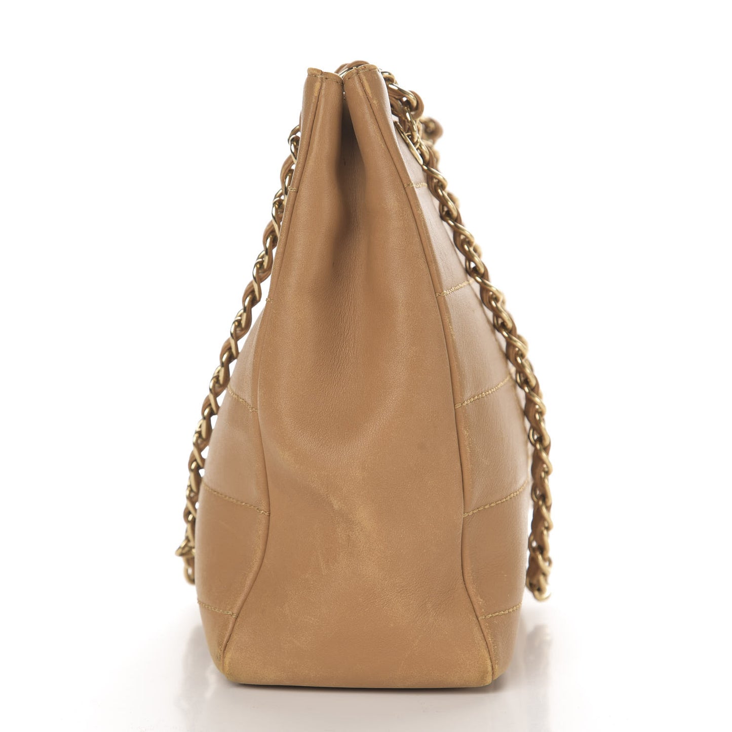 Calfskin Stitched Chocolate Bar Shopping Tote Beige