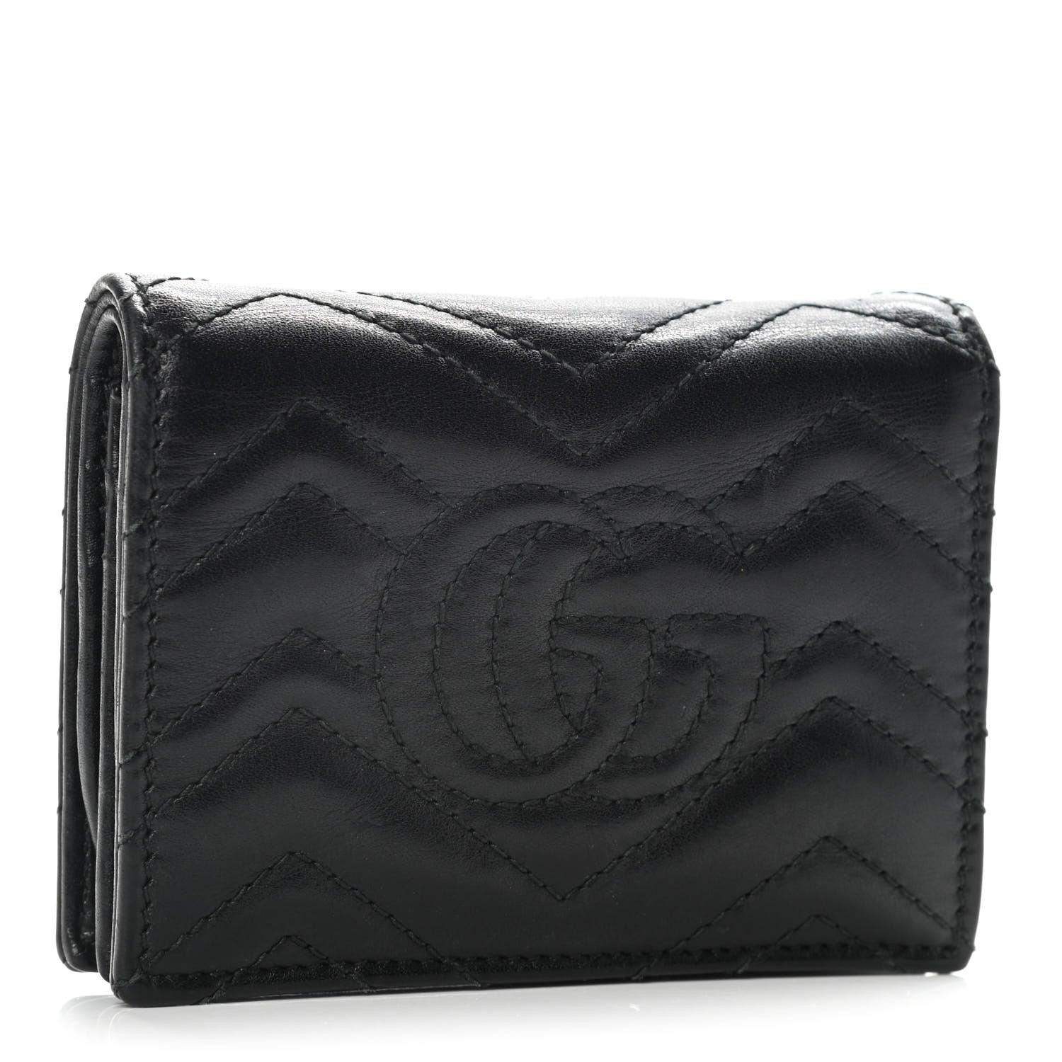 Gucci Calfskin Matelasse GG Marmont Card Case Wallet Black 3 of 12