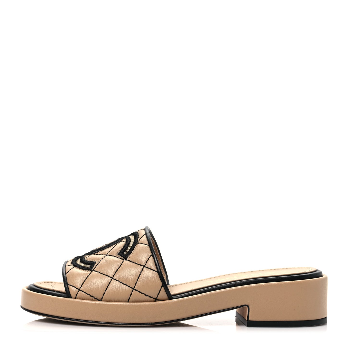 Lambskin Quilted CC Mules 36 Beige Black