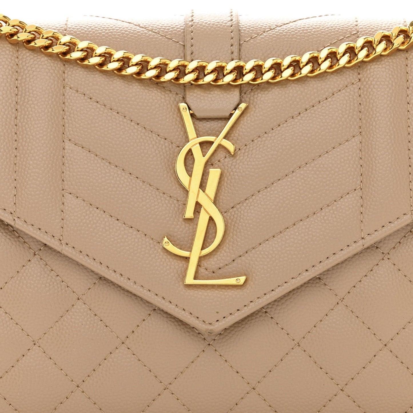 Grain De Poudre Mixed Matelasse Triquilt Monogram Chain Wallet Dark Beige